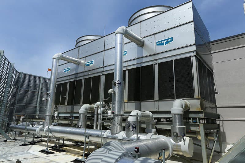 Commercial HVAC construction equipment on a large project site